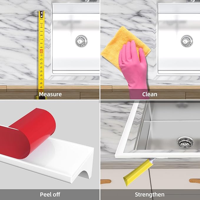 67Inch Collapsible Shower Threshold Water Dam Barrier, Self Adhesive Silicone Waterproof Shower Barrier Water Strip Dam for The Gap Between the Shower Kitchen Countertop Sink and Cooktop