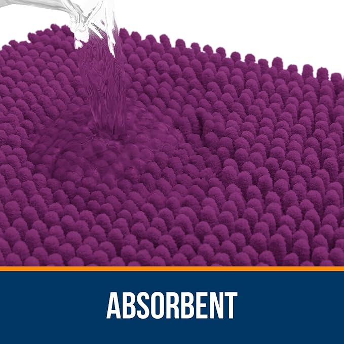 OLANLY Bathroom Rugs 44x24, Extra Soft Absorbent Chenille Bath Rugs, Rubber Backing Quick Dry, Machine Washable Bath Mats for Bathroom Floor, Tub and Shower, Home Decor Accessories, Purple