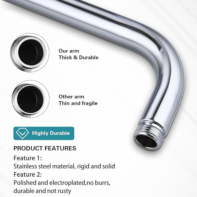 16 Inch Shower Arm with Flange,Stainless Steel 90 Degree Rain Shower Head Extension Arm,Wall-Mounted Shower Head Arm for Fixed Shower Head,Brushed Nickel