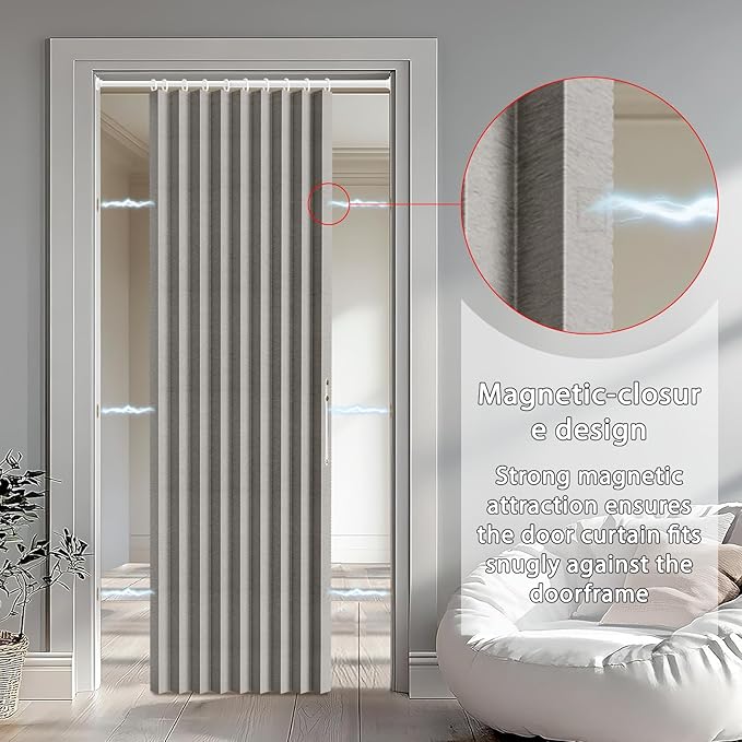 Accordion Door Curtain Set - 100% Blackout, with Curtain Rod Included, for Bedroom Privacy Protection (Grey-43 W x 78" L+Rod)