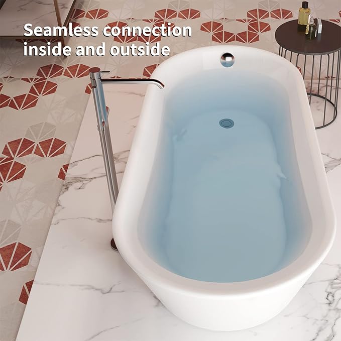 69" Acrylic Freestanding Bathtub, Single Slipper Free Standing Tub, Soaking Tub with Integrated Slotted Overflow, Toe-Tap Chrome Drain, cUPC Certified, Glossy White