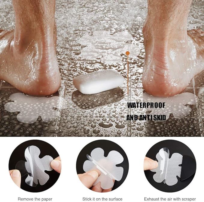 24PCS Original Bathtub Stickers Non-Slip, Safety Shower Treads Adhesive Appliques with Premium Scraper