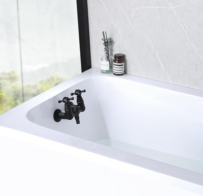 SUMERAIN Vintage Leg Tub Filler 3-3/8-Inch Center Wall Mount Tub Faucet, Cross Handle Matte Black