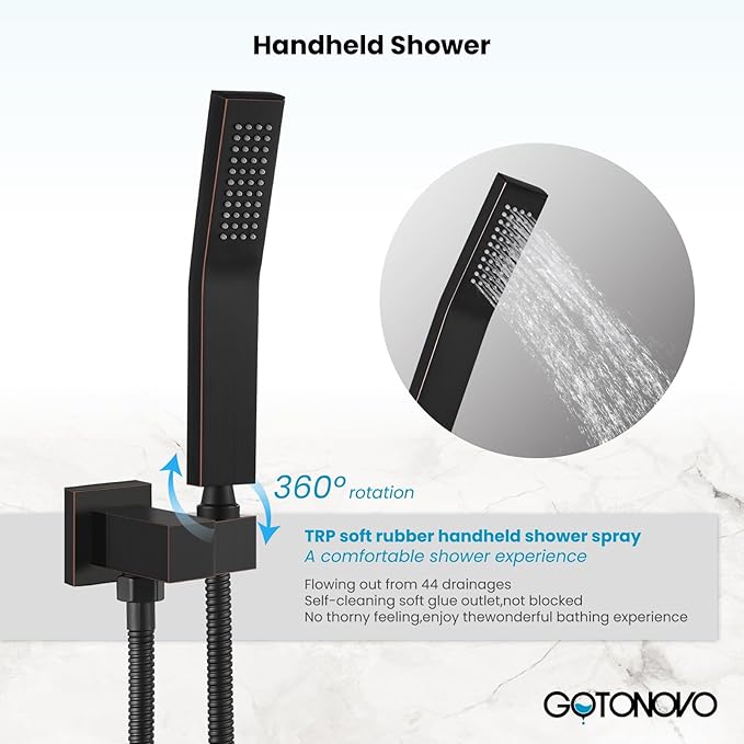 gotonovo Rainfall Bathroom Shower System Rain Shower Head and Handle Set Wall Mounted Shower Complete Combo Solid Brass Pressure Balancing Shower Mixer Valve 16 Inch Oil Rubbed Bronze