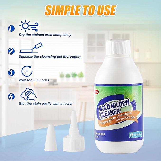 Powerful Stain Remover Gel Cleaner Whitening Deep Cleaner for Washing Machine Seal, Bathroom Grout, Walls, Shower, Kitchen Sinks and Refrigerator Strips - 5 Fl Oz