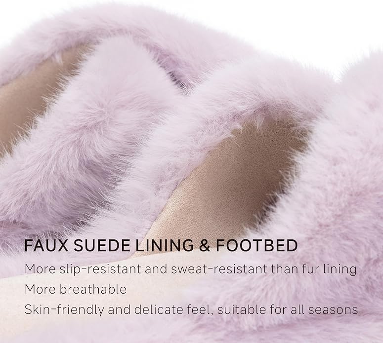 Chantomoo Womens Slippers Memory Foam Fuzzy Cross Band Faux Fur Slippers for Women Gift