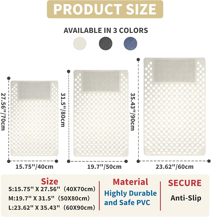 Bath Tub Shower Mat with Soft Shower Foot Scrubber Mat for Massage,Non Slip Bathtub Mat with Strong Suction Cups, Silicone Shower Foot Scrubber Mat (White, 27.5" X 15.7"(Rectangular))