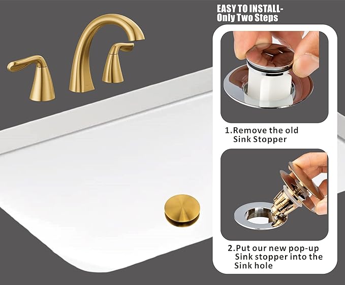Artiwell Universal Bathroom Sink Drain Stopper, Fits Most Pop-Up Drains for Vessel Sink Lavatory Vanity, Sink Drain Strainer with Detachable Hair Catcher, Tested by Plumber in US (Brushed Gold)
