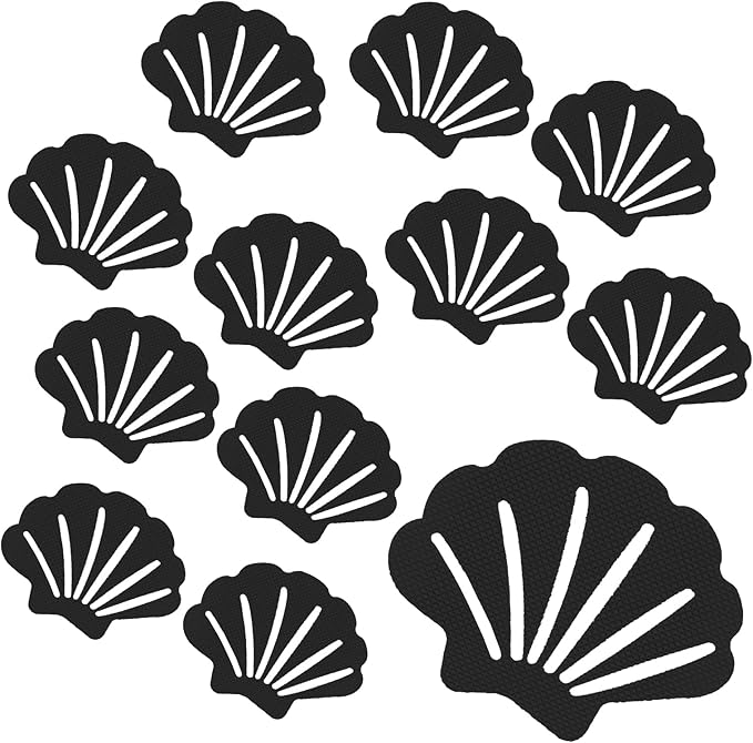 Bathtub Stickers Non Slip, Shell Shaped Tubs Safety Shower Treads, Adhesive Sticker for Bathroom Bathtub, Shower Floor, Black(12Pcs)