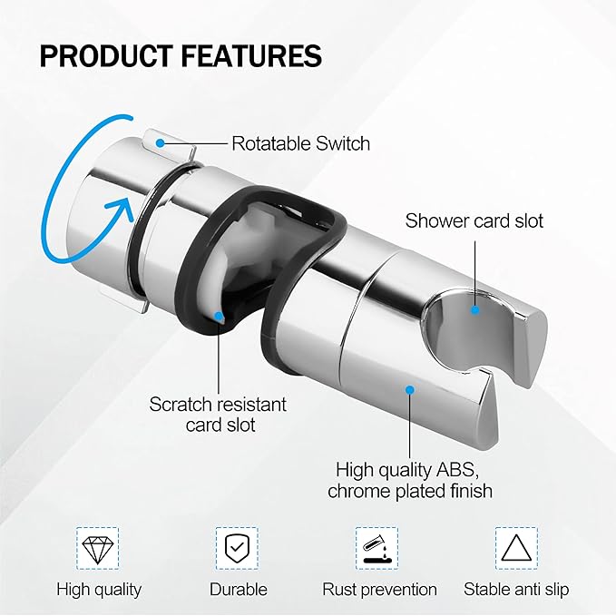 Adjustable Shower Head Holder for Slide Bar Universal 18-25MM O.D., Shower Head Holder Used for Replacing The Sliding Rod and Clamp in The Bathroom Replaceable 360 ° Rotating Spray Bracket