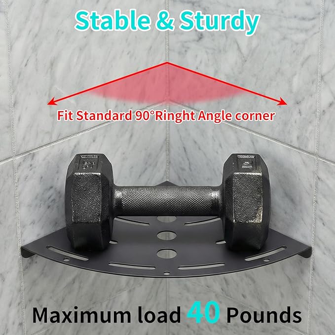 Shower Corner Shelf 304 Stainless Steel Shower Caddy 2 Tier Shower Organizer Niche with Extra 6 Hangers Shelves 40 lbs Large Capacity Shower Shelf for Inside Anti-Rust Drilling Installation(Black)