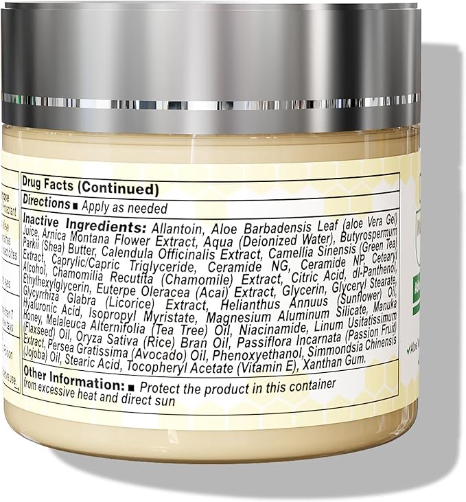 Manuka Honey Cream - Eczema Cream for Adults & Kids - Seborrheic Dermatitis Cream for All Skin Types - Eczema Honey Cream for Redness & Itch Skin Relief with Aloe Vera - 4oz