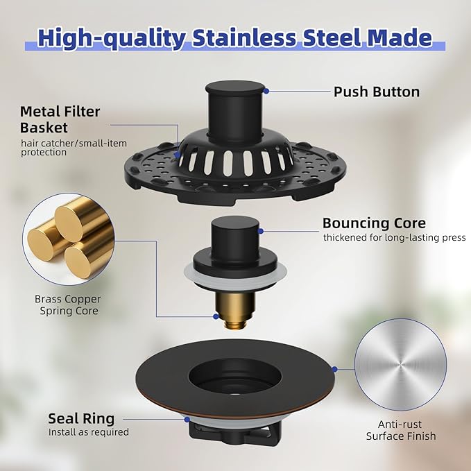 Universal Bathtub Drain Stopper Shower Drain Hair Catcher, Tub Stopper with Visible Top Strainer, Upgraded 3 in 1 Pop-up Drain Plug Fit for 1.5 to 2.4" Hole, Stainless Filter Basket, Oil-Rubbed Bronze