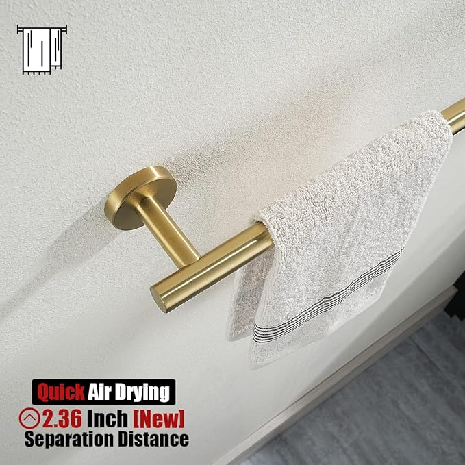 JQK Bathroom Towel Bar, Brushed Gold 12 Inch 304 Stainless Steel Thicken 0.8mm Towel Rack, Towel Holder Wall Mount, Useable Length 9 Inch TB110L9-BG