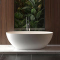 GarveeLife Freestanding Solid Surface Bathtub 65 Inch – Matte White Stone Stand Alone Soaking Tub with Ergonomic Curves, Deep Modern Bathtub for Luxury Main Bathroom