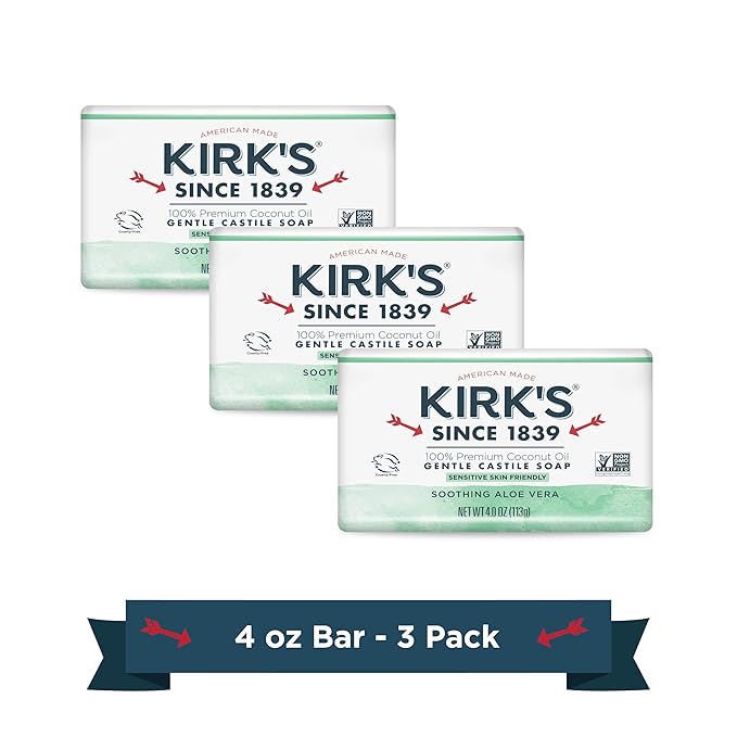 Kirk's Natural Original Coco Castile Soap with Aloe Vera, Pack of 3