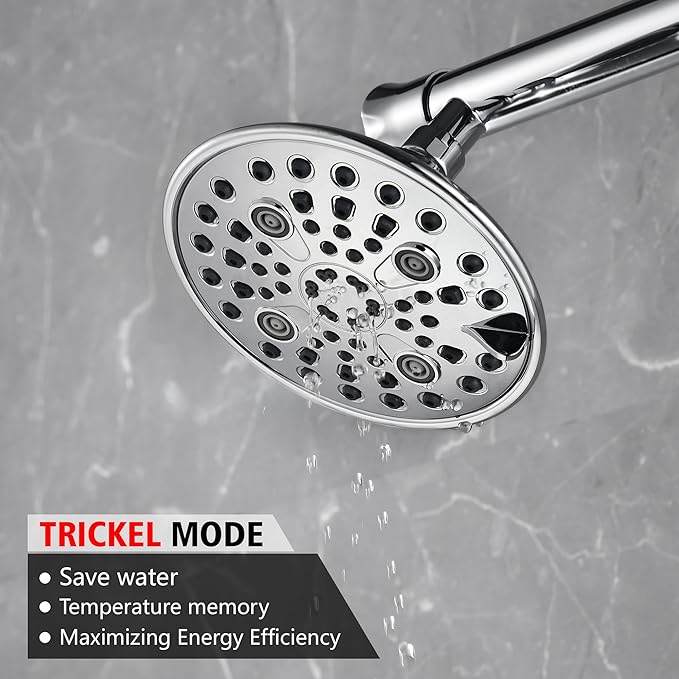 sumerain Luxurious 6" High Pressure Dual Shower Head Combo with 6 Settings and 20" Long Shower Arm for Couples, Chrome Finish