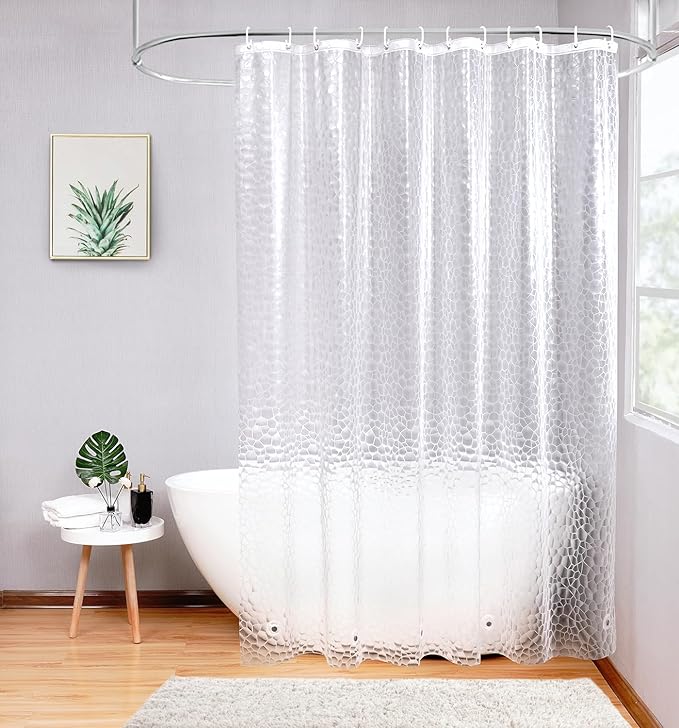 AooHome Extra Long Shower Curtains 96 inches, Clear Eva Shower Curtain Liner 3D Water Cube with Bottom Magnets, Heavy Duty, 72x96 Inch, Semi Transparent