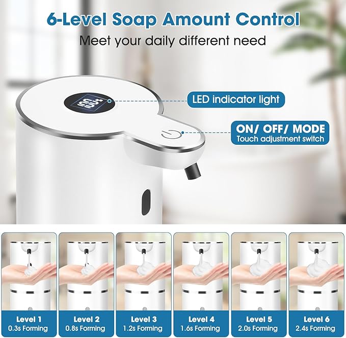 2 Pack Automatic Soap Dispenser,12.8oz/380ml USB Rechargeable Touchless Foaming Dispenser with Upgraded 2025 Smart Sensor,Wall Mounted for Bathroom Kitchen,White P18 Dish Soap Dispenser
