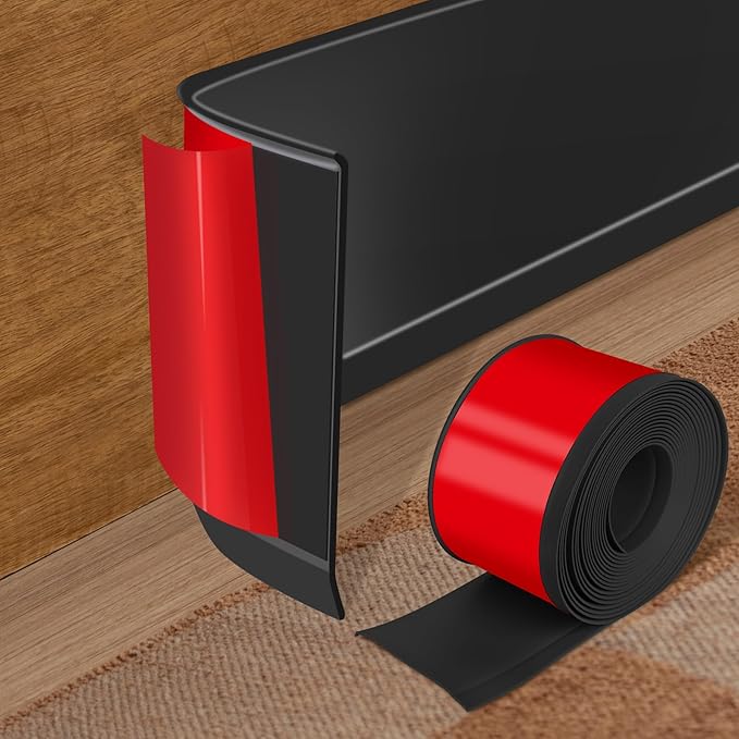 Vinyl Baseboard Molding Trim 6 Inch x 40 Feet Peel and Stick Baseboard Trim Flexible PVC Cove Base Moulding Self-Adhesive Trim for Garage Bathroom Cabinet Floor Walls, Black