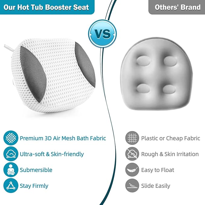 Hot Tub Booster Seat for Adults, 5D Air Mesh Hot Tub Cushion with Strong Non-Slip Suction Cups, Ergonomic Hot Tub Seats, Quick Dry Hot Tub Accessories for Adults Indoor Outdoor, No Zipper Design