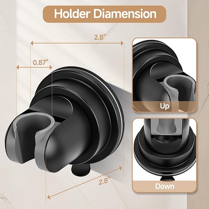 Shower Head Holder Suction, Adjustable Shower Head Holder Removable Suction Cup Shower Head Holder Rust-Resistant Shower Bracket Black