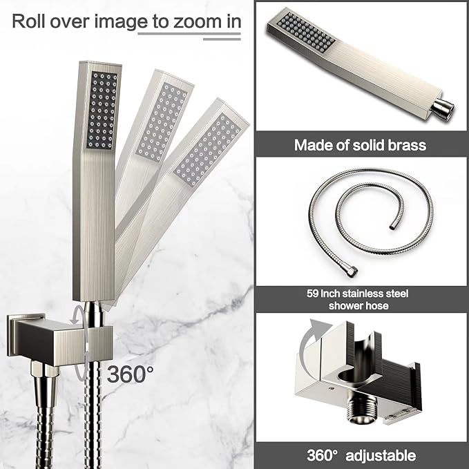 Rain Shower System 12 inch Shower Faucet Set with Tub Spout,Bathroom Wall Mounted Waterfall Shower Head Faucet Sets Complete with Handheld Spray,Rough-in Valve Body and Trim kit,Brushed Nickel