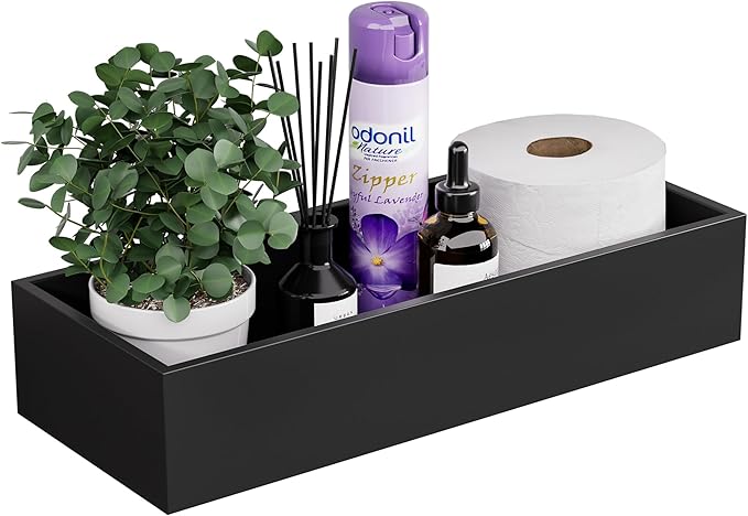 ZHWS Toilet Paper Basket, Bathroom Basket for Counter Toiletires Decor Towel TP, Back of Toilet Organizer Storage, Guest Toilet Tank Tray, Vanity Tray for Perfume Makeup Kitchen 15"x6"x3" Black