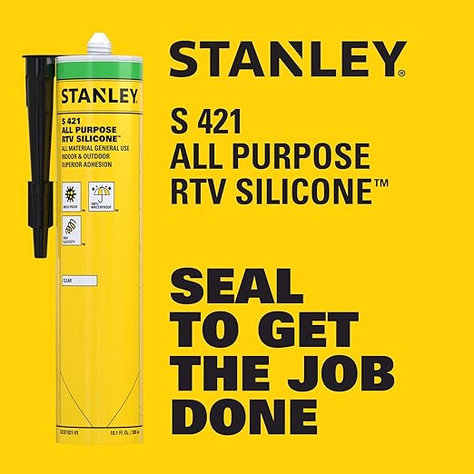 Stanley S421 All-Purpose RTV Silicone Sealant (24 x 10.1 fl.oz.) – 100% Waterproof Black Caulk | Industrial-Grade Silicone for Kitchen, Bathroom, Shower, Window, Door, Indoor & Outdoor Use | 24 Pack