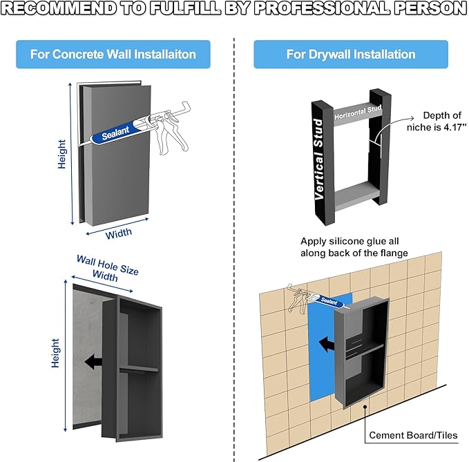 304 Stainless Steel Shower Niche Insert-24 x 12" No Tile Needed Bathroom Niche for Shower Wall-Double Shelves Built in Shower Shelf-Waterproof Recessed Cabinet for Bathroom Living Room Study Kitchen