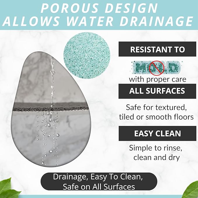 ENKOSI Loofah Non-Slip Shower and Bath Mat - Soft Cushioned Comfort - No Suction Cups for Smooth or Textured Tubs - Fast Draining - Safety for Bathroom, Family, Kids, and Elderly (24x16 Aqua Green)