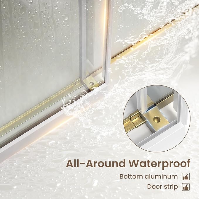 Bathbliss Glass Shower Door 56"-60" Wx60 H,Frameless Sliding Glass Door with 5/16"(8mm) Tempered Glass Shower with Brushed Gold Finish