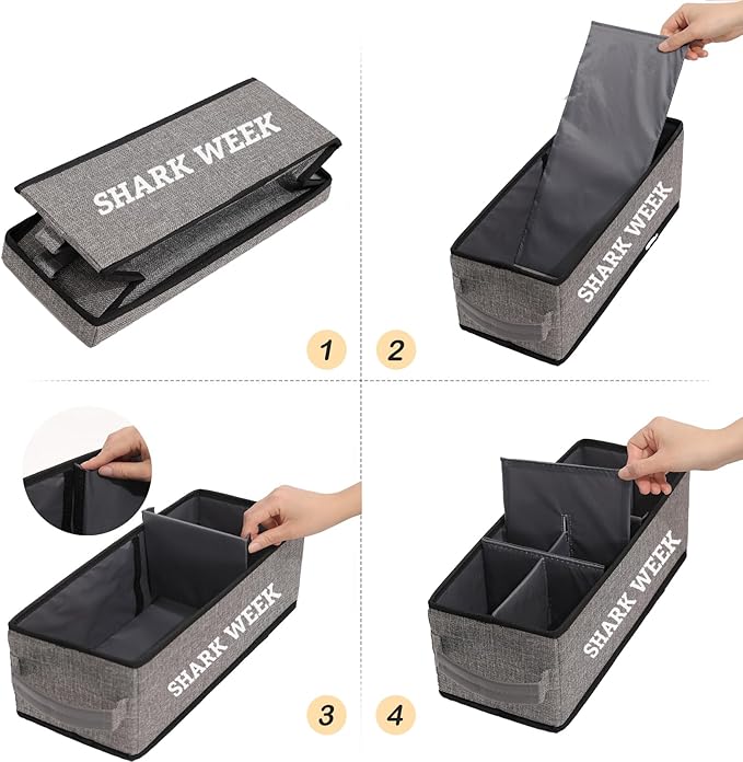 Tampon Holder for Bathroom, Bathroom Storage Containers with Lid, Adjustable Divider Feminine Product Organizer, Tampon Organizer, Bathroom Accessories Decor Boxes (Grey Printed SHARK WEEK, 1-Pack)