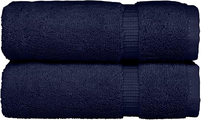 Monogrammed Hand Towel, Personalized Initial Gift, Extra Absorbent 100% Turkish Cotton - Soft Terry Finish - Set of 2 - White Block Initial C - Embroidered on Navy Blue Towels