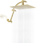 Hibbent All Metal cUPC Certified Rain Shower Head, 10'' High Pressure Rainfall Showerhead with 16" Shower Head Extension Arm, Brass Adjustable Shower Arm Extender, fixed Showerheads, Brushed Gold