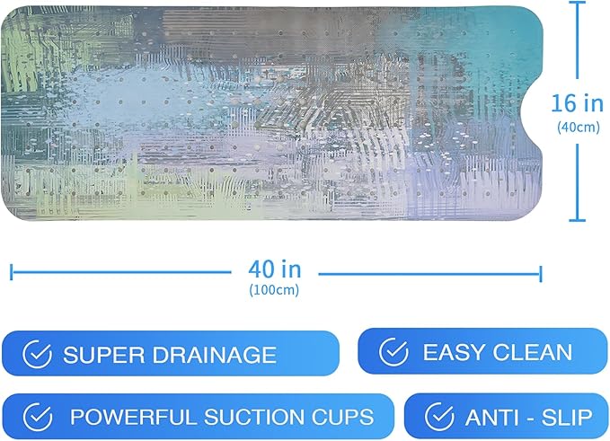 Turquoise Bathtub Mat Non Slip 40x16in Extra Long Anti Slip Bath Mat for Tub Modern Tub Mat Abstract Art Bath Tub Shower Mat with Large Drain Holes and Suction Cups Textured Quality Bathroom Decor