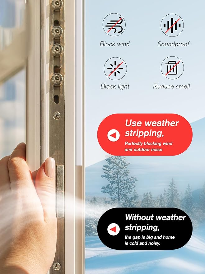 Weather Stripping Silicone Door Seal Strip for Doors and Windows, 39ft Self-Adhesive Waterproof Window Sealing Strip by SUNMON(White)