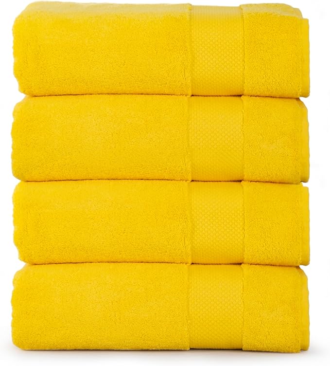 Hencely Premium Bath Towel Set of 4-28x58 Inches - High Absorbency, Quick Drying - 100% Soft Turkish Cotton Towels - Ideal for Home, Bathroom, Hotel, Spa, and Gym - Yellow