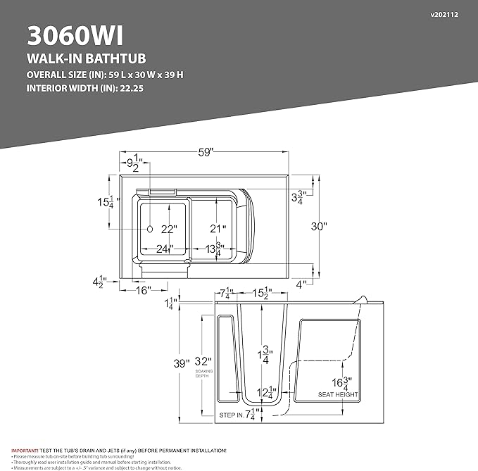 ANZZI Walk-in Tub 30" x 60" Left Drain Quick Fill Walk-In Whirlpool and Air Tub with Powered Fast Drain in White (3060WIL)