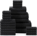 Casa Platino 100% Cotton Bathroom Towels Set - 24 Pcs - Ring Spun, Quick Dry, Soft & Absorbent - 2 Bath Sheets, 2 Gym, 2 Bath, 4 Fingertip, 6 Hand Towels, 8 Washcloths - Pre Shrunk - Black Towel Set