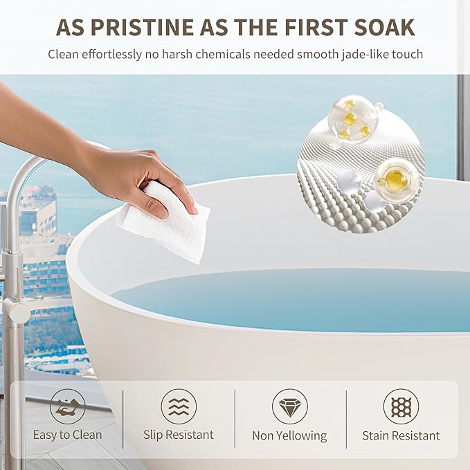 Abruzzo 63" Matte White Freestanding Solid Surface Bathtub - Stone Resin Soaking Tub, cUPC Certified