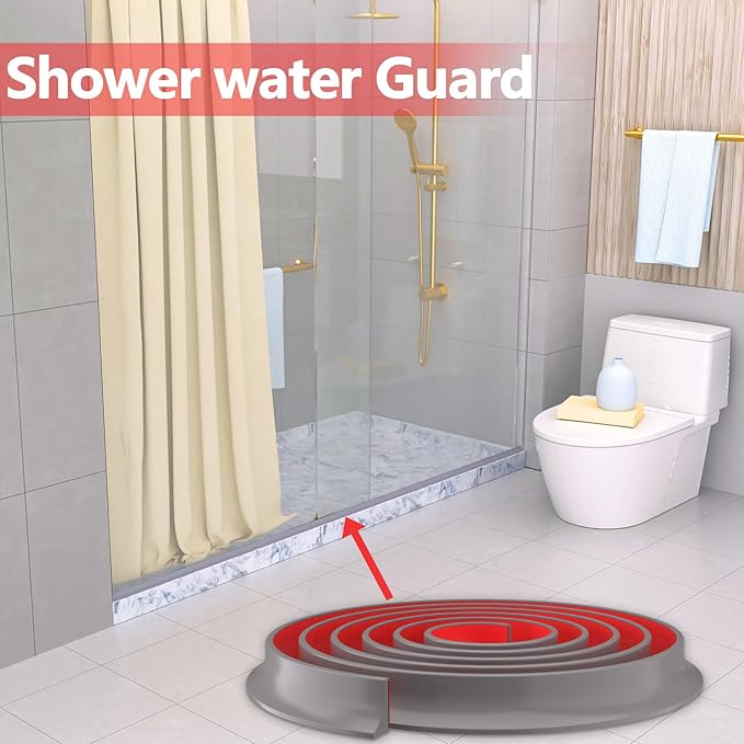 Collapsible Shower Threshold Water Dam, Self Adhesive Silicone Waterproof Barrier Bathroom and Kitchen Water Strip Dam Shower Guard for Dry And Wet Separation Caulk Seal Strip Edge Trim (39Inch, Grey)