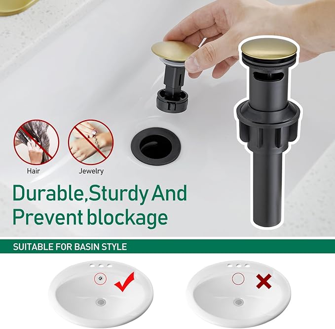 VOTON Brushed Gold Bathroom Sink Faucet Single Handle with Pop-up Drain Faucets for Sink 1 Hole or 3 Hole with Deck Plate Rv Lavatory Vanity Faucet
