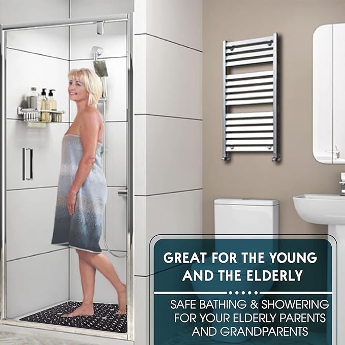 ENKOSI Large Square Shower Mat - 27x27 inch Non Slip Shower Mats - Green Shower Mats for Showers Anti Slip - Shower Non Slip Mat - Shower Mat with Drain Hole - Square Bathroom Mat (Clear Green 27x27)