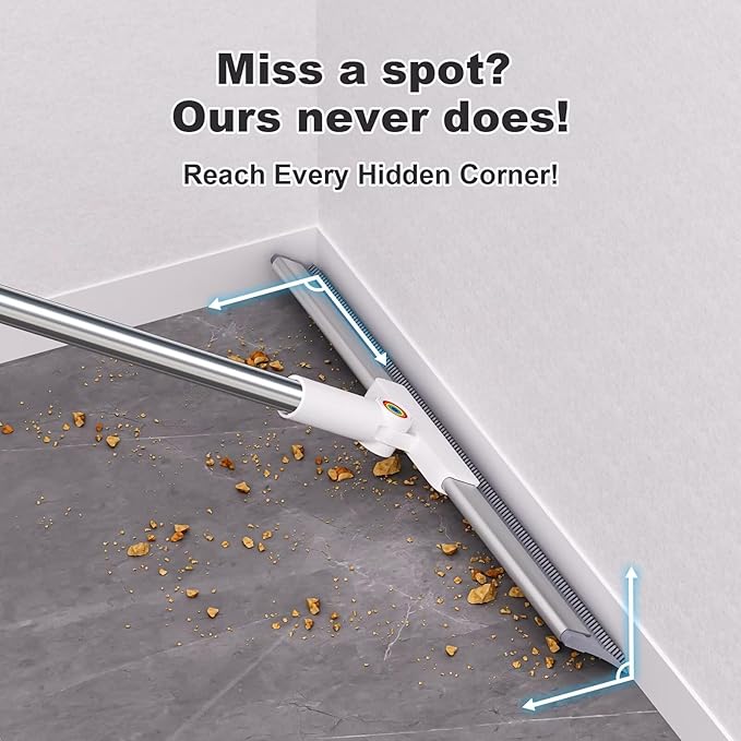 Squeegee Broom for Floor, 18" Heavy Duty Floor Squeegee with Rubber Scrubbing Teeth, 2-in-1 Magic Silicone Broom for Pet Hair, Dust, Water, Tile and Carpet, 61" Long Handle
