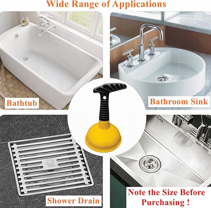 Sink Plunger, Easy to use Mini Plunger with Short Handle, Powerful Plunger Unclogging Tool for Kitchen Sink, Shower, Bathroom Drains, Bath, Yellow