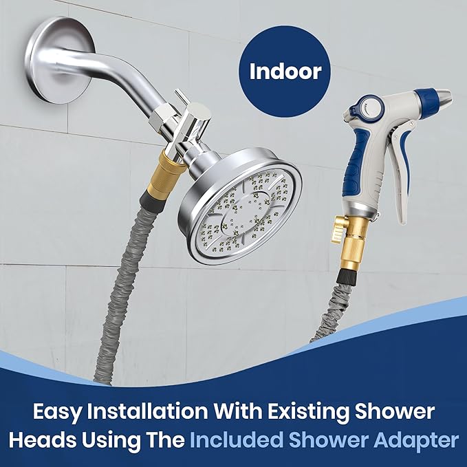 Indoor Hose Attachment with Handheld Sprayer for Dog Washing, Plant Watering, and Cleaning (50 FT) Long Hose with Universal Shower Head Adapter and Dog Shower Attachment