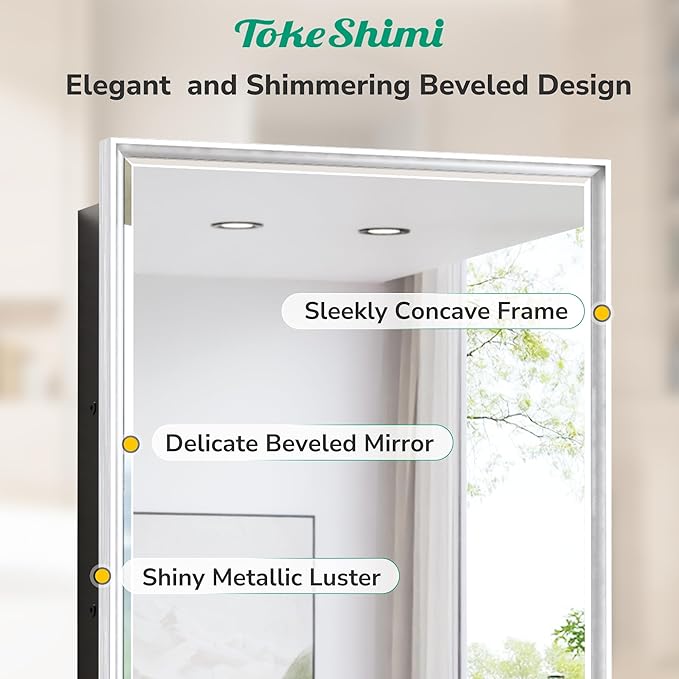 TokeShimi 17x25 Recessed Medicine Cabinet with Mirror Wall Mounted, Metal Beveled Mirror with Storage for Bathroom Vanity, Aluminum Alloy Medicine Cabinet Mirrored Silver