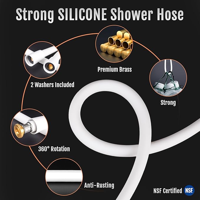 Super Flexible Silicone Shower Head Hose Extension, Kink-Free Handheld, Rv Shower Hose Replacement with Premium Brass Material for Cleaning Pet, Bidet, 80 Inches, White