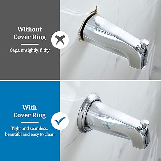 Enhon 2 Pack Metal Tub Spout Cover Ring, Bathroom Faucet Remodeling Wall Plate with Foam Gasket, 1-1/2 Inch ID and 3-5/8 Inch OD(Chrome)